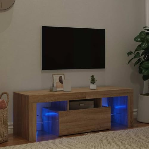 WRJENFSC TV-Schrank mit RGB LED-Beleuchtung in Sonoma-Eiche 120 cm Breite Fernsehschrank TV-Ständer mit Stauraum Modernes Lowboard fürs Wohnzimmer