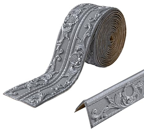 KAHCOP Bordüre Selbstklebend, Wandbordüre 4,5m x 10cm x 8mm, Rokoko-Stil Zierleisten, Wasserdicht 3D Tapetenbordüre für Flur, Decke, Ecke, Linie (Silber)