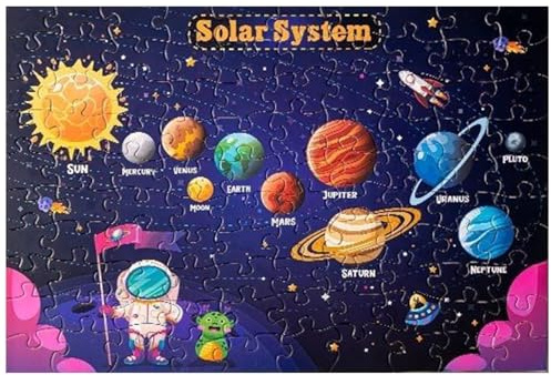 Im Dunkeln leuchtendes Puzzle, 100 Teile, 50, 8 x 35, 6 cm, Sonnensystem-Weltraumpuzzle, pädagogisches und feinmotorisches Kleinkindspielzeug für Zuhause, Vorschule, Grundschule