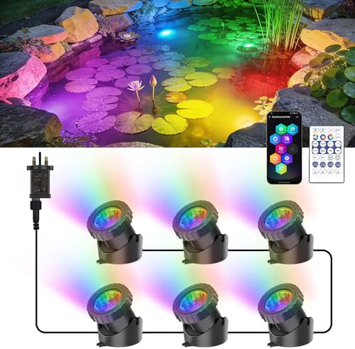 NATPOW Pond Lights, Plug-in Aquarium Light RGB Colour Changing Waterproof | App/remote control, 16 million colors for choice, Low Voltage Submersible Project Light Lamp for Fish Garden Pool, Fountain