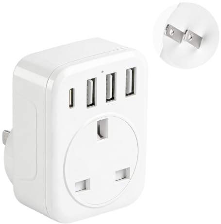 UK to Japan Plug Adapter,SHUOMAO UK to Japan Travel Adaptor with 4 USB | (1 USB C 17W Charger),Japanese Power Adapter Converter Plug for Japanese,Amercian,China (Type A)