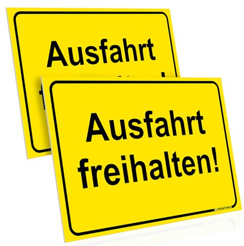 PRINTIMA 2x Schild „Ausfahrt freihalten!” 32x21 cm – Wetterfeste PVC Hinweisschilder + Montagematerial – Parkverbot deutlich markieren & Zufahrt sichern