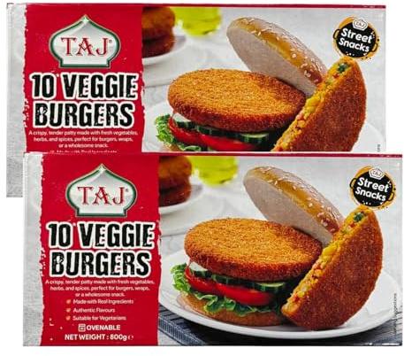 Taj Veggie Burgers 800g Made with Real Ingredients Authentic Flavours Suitable for Vegetarians Product from India Pack of 2
