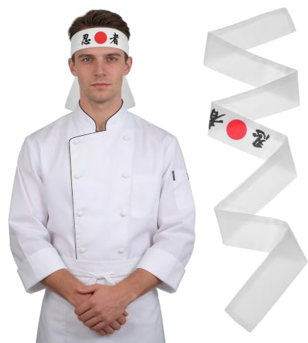 WRITWAA Japanisches Ninja Stirnband Weiß Baumwolle | Baumwolle, Weiß, 99.00X4.50X0.30cm, 1 X Stirnband, Mit Japanischem Symbol