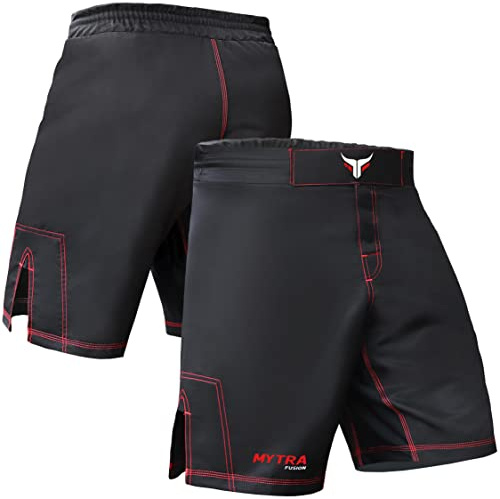 Mytra Fusion Short MMA Boxe Kickboxing Muay Thai Mix Arts Martiaux Cage Fighting Grappling Formation Gym Porter Vêtements Short pour Homme,noir,XL