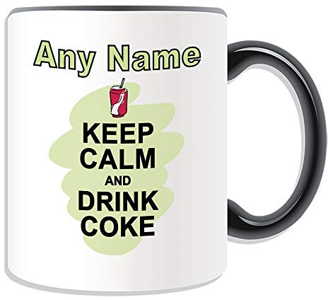 Unigift personalisierbares Geschenk – Keep Calm Drink Coke Tasse (Lebensmittel-Design, farbiger Griff), jeder Namensnachricht einzigartig – Carry Poster Party Diet Snack Bier Wein Milch Kaffee Tee
