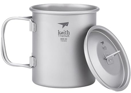 Keith Ti3201 - Taza de titanio con tapa, mango plegable