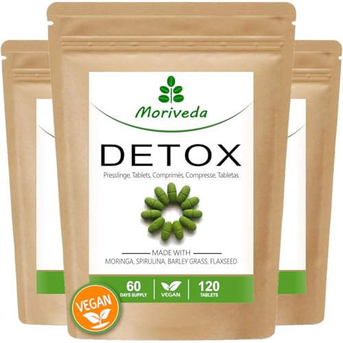 MoriVeda® - Moringa Detox 900mg Tabs - 360 ou 120 - moringa, herbe d'orge, graines de lin et spiruline pour la désintoxication du corps provenant - Multipack (3x120 Comprimés)