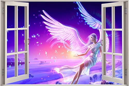 3D-Effekt, Fensteransicht, Engel, Fee, Sterne, Aufkleber, Wandposter, Vinyl