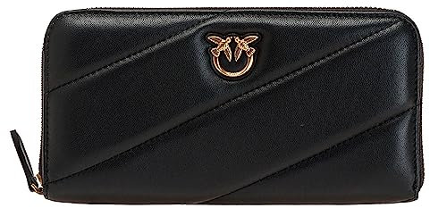 Pinko Ryder Zip Around Sheep Nappa, Accessori da Viaggio-Portafogli Donna, Z99Q_Nero-Antique Gold, U