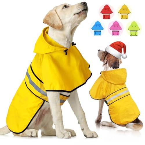 Weesiber Hunderegenmantel, Reflektierender Hund Regenmantel mit Leinenloch, wasserdichte Regenjacke Hunde Verstellbarer Hundeponcho Mit Kapuze (S, Gelb)