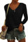 ASKSA Damen V-Ausschnitt T-Shirt Einfarbig Langarmshirts Oberteile Casual Lose Shirts Basic Hemd Tee Tops(Schwarz,M)