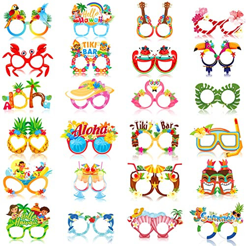 DPKOW 24 Occhiali da Festa Hawaiani, Occhiali di Carta per Feste Tropicali Hawaii Bomboniere Tiki Luau per Bambini Adulti, Aloha Hawaii Occhiali da Vista per Feste in Piscina sulla Spiaggia Estiva