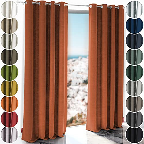 Schuette® Verdunkelungs-Vorhang Gardine mit Ösen ● Millenium Velvet: Marmalade (Orange) ● 230x135 cm Höhe x Breite (1 Stück) ● Knitterfrei Pflegeleicht Thermo Blickdicht & stark Abdunkelnd