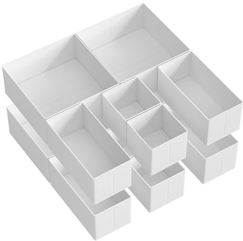 SONGMICS Aufbewahrungsbox für Schublade, 12er Set, Schubladen Organizer, Faltbox, Unterwäsche Organizer, Stoffbox für Socken, Unterwäsche, BHs, Krawatten und Schals, wolkenweiß RDZ006W02
