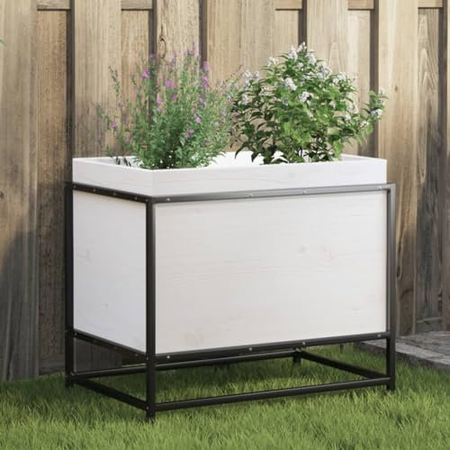 Juroupi Jardinière Blanc 60x40x50 cm Bois de pin Massif,Jardiniere sur Pieds,Bac avec Treillis,Jardiniere Terrasse
