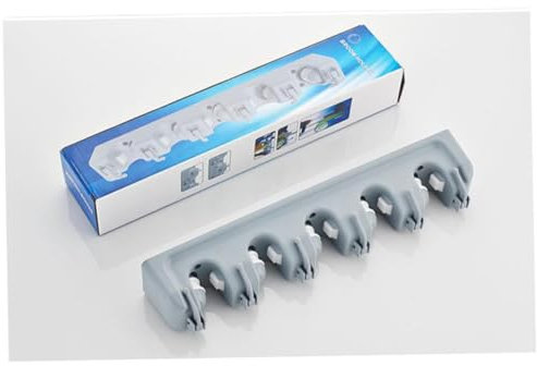 KITANDOVE Wandmontierter Mopphalter Mit 5 Positionen Und 6 Haken Platzsparendes Organizer-system Für Küche Und Garage Rutschfester Besenhalter Inklusive Schrauben