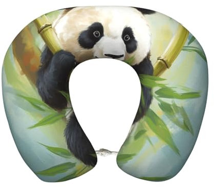 DDTKLSNV Oreiller de voyage doux et confortable en bambou avec panda en mousse à mémoire de forme, coussin de soutien de la tête, oreiller doux pour avion, voiture, bureau à domicile