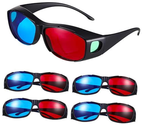 Vaguelly 5 Piezas Gafas 3D Rojas Y Azules 5 Piezas De Gafas EstereoscóPicas para Cine Y Juegos DiseñO Ajustable PláStico Liviano Y CóModo