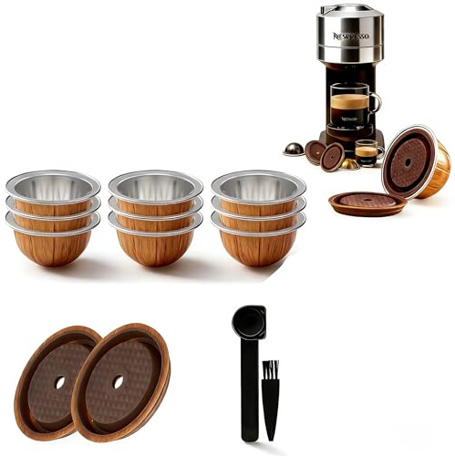 Kit Capsule Vertuo réutilisable - 2 disques + 9 dosettes (80/150/230ml) avec bouchons en silicone - Compatible Nespresso VertuoLine, rechargeable