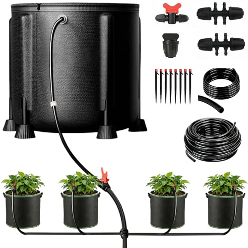 Sistema de riego automático, kit de riego por goteo con bomba de agua | 15 vatios y cubo de 50 litros, 4 bolsas de cultivo de tela no tejida, sistema de riego para vacaciones para jardín, plantas