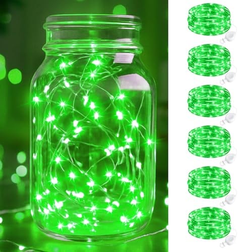 btfarm 6 Stück Lichterkette Batterie, 2M 20 LED Mini Lichterkette Innen | IP65 Wasserdicht, Flexibler Silberdraht, Klein Lichterkette Batteriebetrieben für Hochzeit Party Weihnachten Deko, Grün