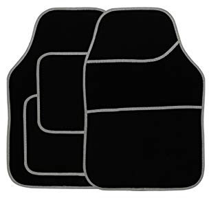 Streetwize SWBCMS Velour Car Floor Mat Set of 4, Anti-Slip Car Mats - Car Interior Accessory (Black/Silver)