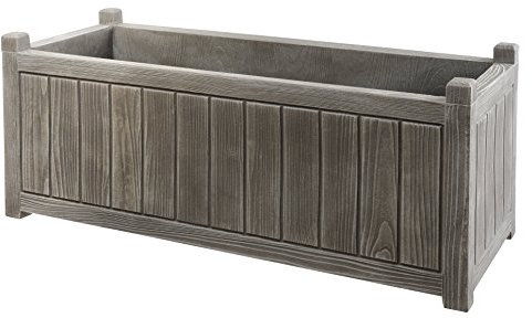 EDA - Jardinière Charme 90 L - Double Paroi - Réserve d'eau Intégrée - Usage Intérieur ou Extérieur - 100 x 40 x 40 cm - Gris cérusé