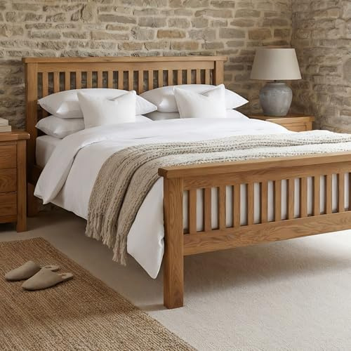 The Furniture Market Rustic Solid Oak 4ft 6in Double Bed – Sturdy & Stylish Bed Frame, Durable Solid Oak, Ideal for Master Bedrooms or Guest Rooms, Natural Oak Finish - H 1045mm x W 1550mm x L 2070mm