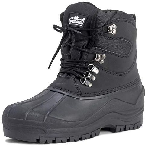 Polar Uomo Short Rete Di Nylon Anatra Impermeabile Suola Allacciare Inverno La Neve Stivali - Nero - UK12/EU46 - YC0439