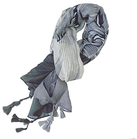 Aiklin Damen Baumwolle Herbst Schultertuch mit Blumen Muster Grau