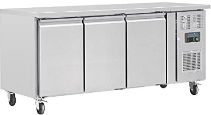 Polar Refrigeration U-Series 350W Triple Door Counter Fridge 417 Litre, Stainless Steel, -2°C to 5°C, 860(H)x1795(W)x700(D)mm, Energy Rating B, 3 Shelves, Usable Capacity: 358 Ltr, R600a | G597