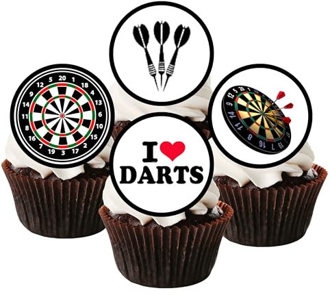 PRECUT Darts Cupcake Toppers, Dart Theme Cake Decorations, Edible Dartboard Birthday Party Decoration 24 x 1.5 Inch 4cm (24)