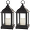 Bright Zeal 2-Pack 9.5 Vintage Decorative Candle Lantern with LED Flickering Flameless Candle (Black, 8hr Timer) - Indoor Hanging Lanterns Decorative Lanterns Battery Powered LED Candle Timer Candle