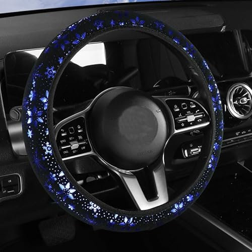 Istn Auto Lenkradabdeckung Glänzende Schneeflocke 4 Farben Anti-Slip Niedlich Für 15 Zoll Frauen Blau