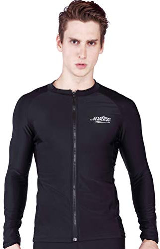 SABOLAY Mens Rash Guard Wetsuit Jacket Long Sleeve Full Zipper Neoprene Scuba Diving Surfing Swimming Top Blck 3XL