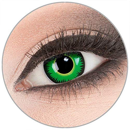 Farbige 'Green Werewolf' Kontaktlinsen von 'Evil Lens' zu Fasching Karneval Halloween 1 Paar grüne Crazy Fun Kontaktlinsen mit Behälter ohne Stärke