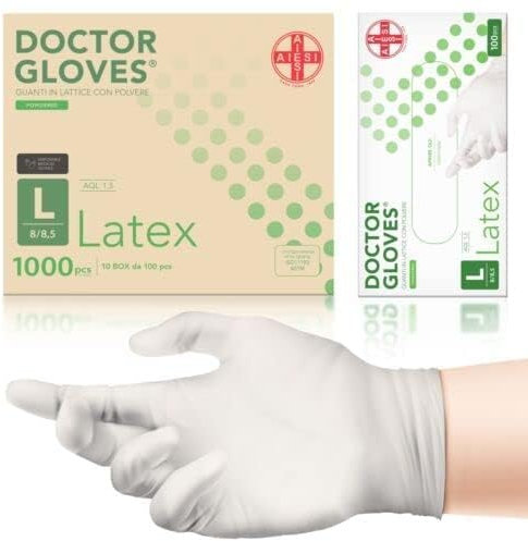 AIESI® Guanti in Lattice monouso con polvere uso medico DOCTOR GLOVES (Confezione da 1000 pezzi) taglia L