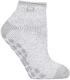 HEAT HOLDERS - Ladies 2.3 tog thermal low cut non slip ankle slipper socks in 4 colours size 4-8 uk (4-8 UK, Light Grey Cream)
