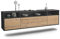 Lowboard Durham hängend (180x49x35cm) Korpus anthrazit matt - Front Holz-Design Pinie - Push to Open