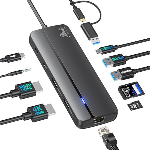 Docking Station Dual HDMI USB-C Hub Adapter Mit USB 3.0/2.0, SD/TF, RJ45, PD 3.0 - Kompatibel Mit MacBook Pro/Air/M1/M2/Dell/HP/Lenovo/Surface