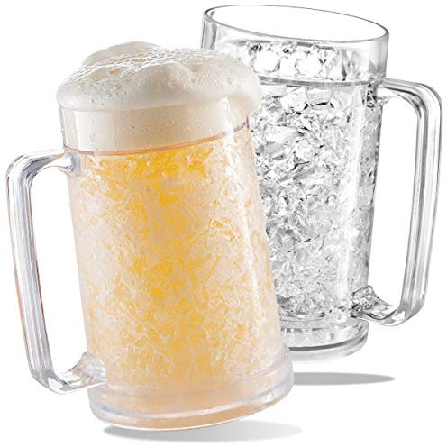 luxail Beer Mugs For Freezer, Double Wall Insulated Plastic Glasses – Freezer Mugs, 16 oz – Perfect Frozen Beer Mugs for Home Bar Accessories, Gifts for Men, 2 Pack
