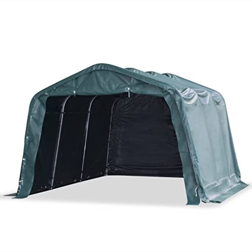 vidaXL Weidezelt Weideunterstand Offenstall Weidehütte Pferde Schafe Kühe Unterstand Stall Shelter Stahl PVC 550g/m² 3,3x4,8m Dunkelgrün