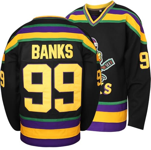 Charlie Conway #96 Mighty Ducks Adam Banks #99 Movie Ice Hockey Jersey, 99 Schwarz, Klein