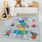 Carpetsale24 Kinderteppich Zirkus mit Hüpfkästchen Design Grau 140 x 200 cm - Kurzflor Teppich Kinderzimmer für Junge und Mädchen Pflegeleicht und Weich - Waschbar Spielteppich Babyzimmer Babyteppich