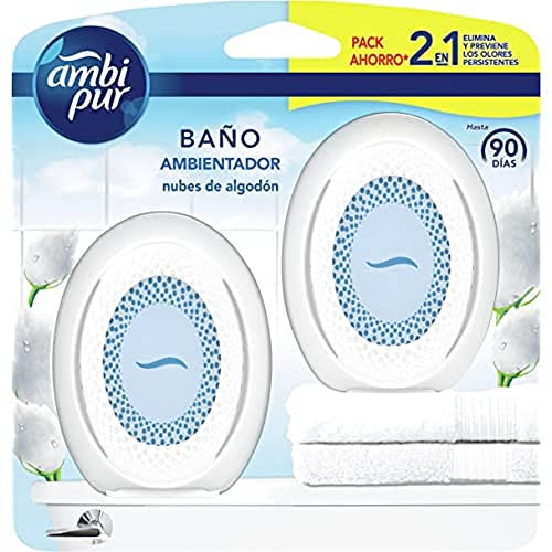 Ambi Pur Bathroom Nubes De Algodón, Ambientador Continuo Para Evitar Y Eliminar Olores, 2 Unidad