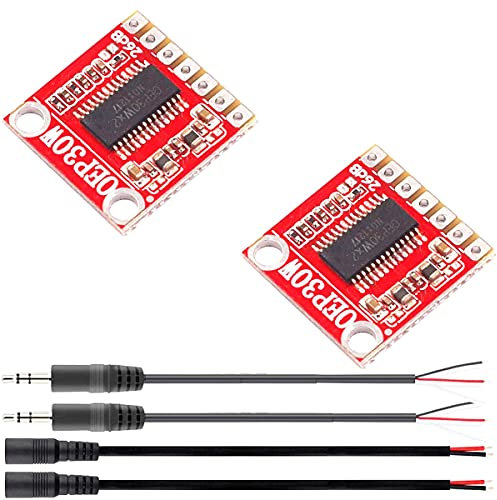 Youmile 2 pcs OEP30W Mono Digital Power Amplifier Module DC 8-24V 36dB eplace TDA8932 with Single head 3.5mm audio cable Single-head DC female cable