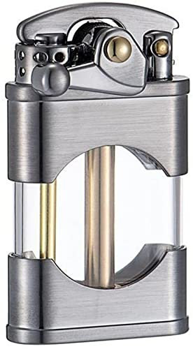 YUESUO Vintage Benzinfeuerzeug, Retro Petroleumfeuerzeug ,Ölfeuerzeug Kerosin Vintage Feuerzeug Transparent Ölsilo Kreatives Design, Silber