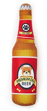 Pet London Dog Beer Bottle Plush Toy with Squeaker inside-great gift-squeaky chew toy for dog (Red)