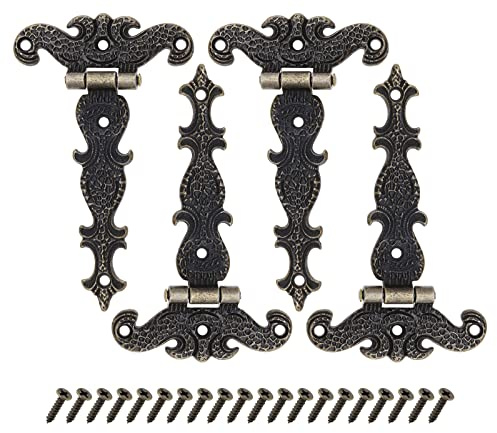 Create idea Lot de 4 charnières rétro sculptées en bronze antique pour décoration de meubles en bois vintage pour boîte en bois, tiroir, boîte à bijoux